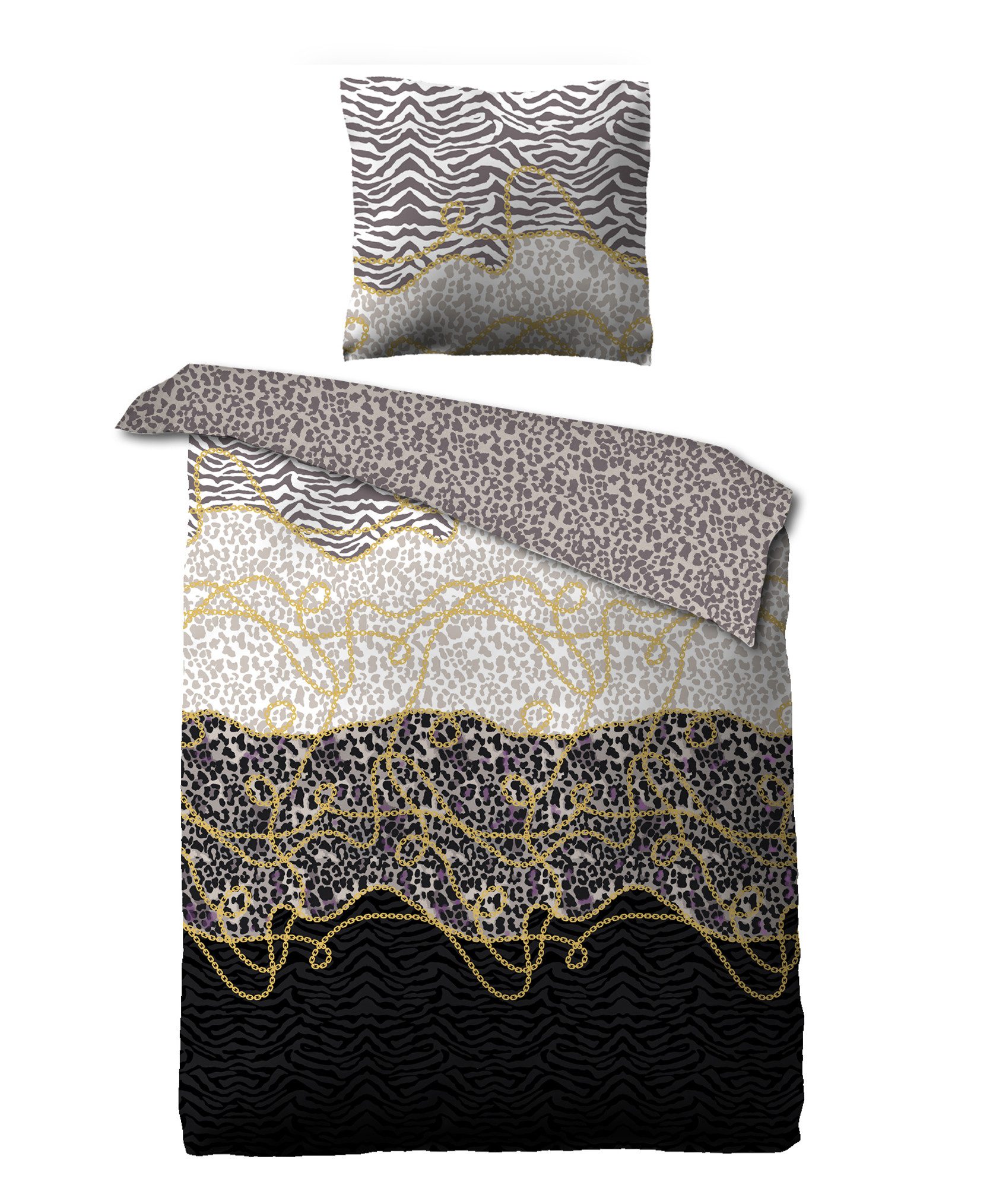 JACK Bettwäsche 135x200cm Leo Zebra Taupe Schwarz Lila, Biber, 2 teilig, to günstig online kaufen