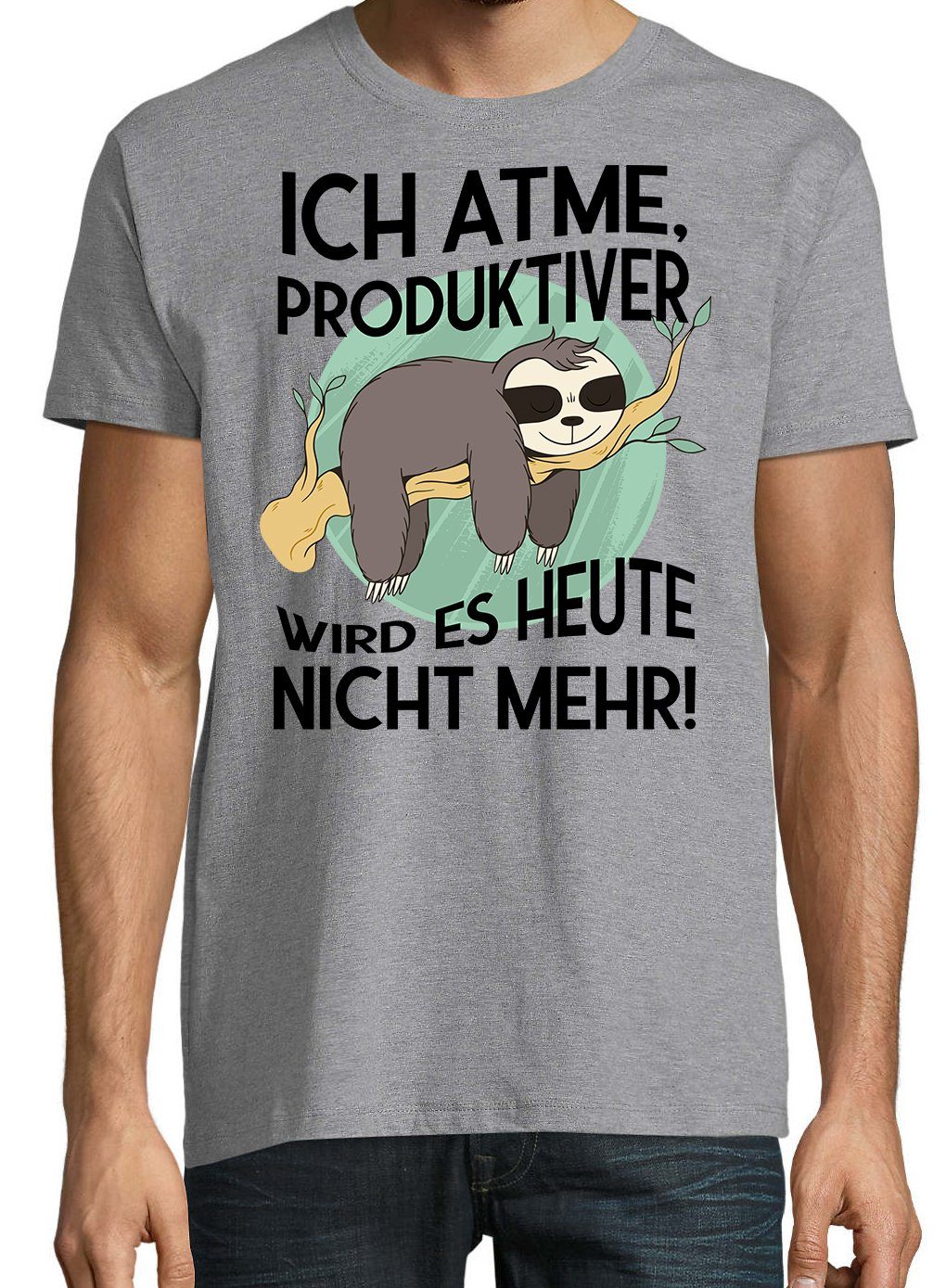 Designz nicht mit Produktiver heute Youth mehr Frontprint Shirt lustigem Ich T-Shirt es Herren Grau Atme, wird