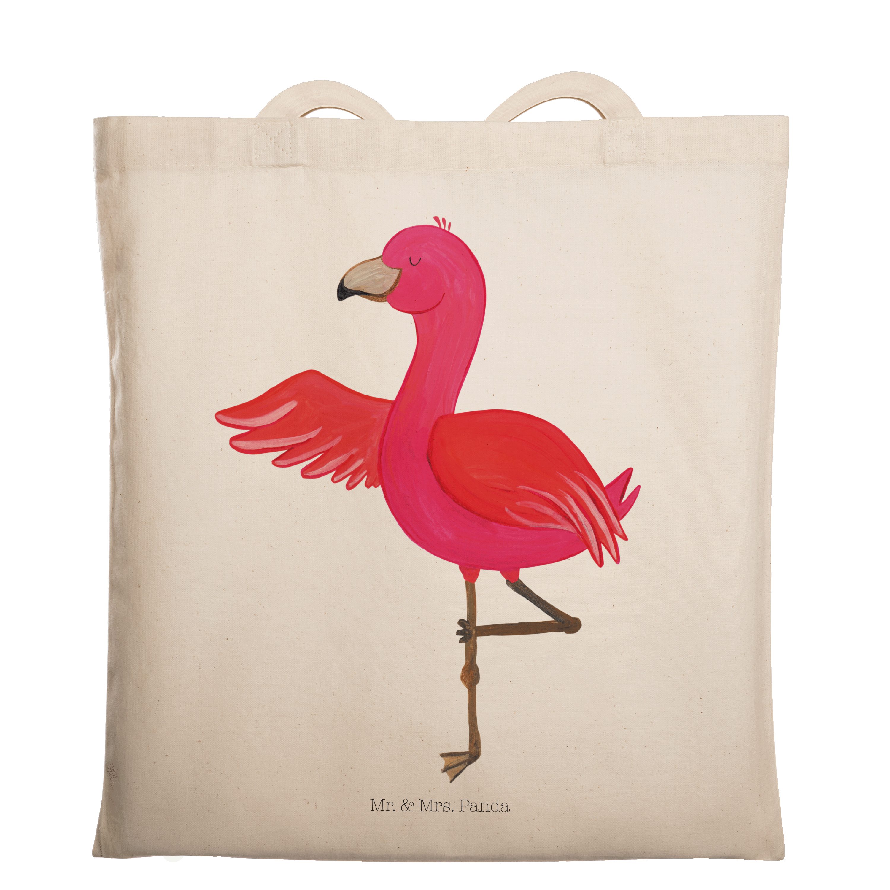 Mr. & Mrs. Panda Tragetasche Flamingo Yoga - Transparent - Geschenk, Vogel, Beuteltasche, Rosa, Yo (1-tlg)