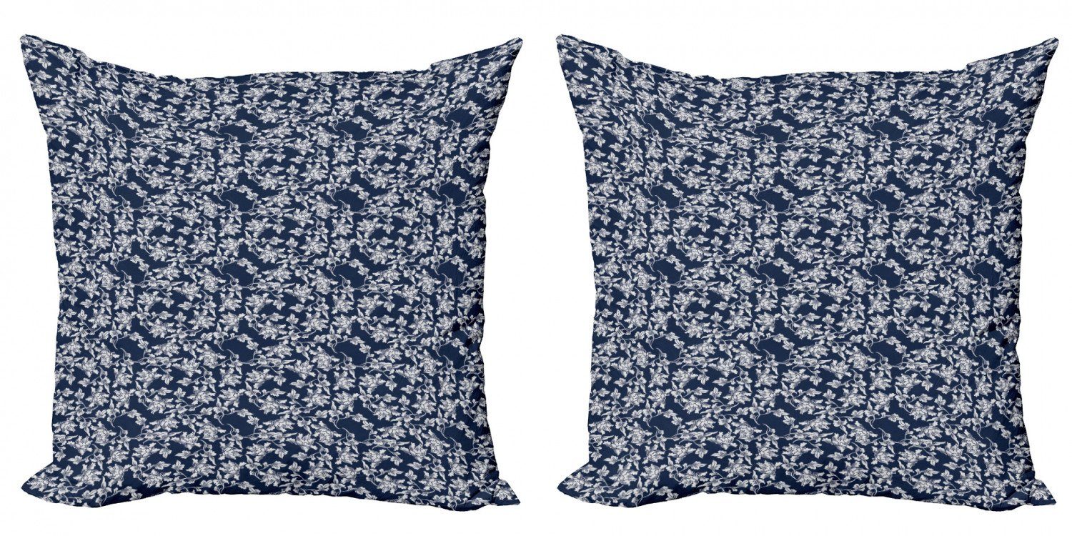 Design-Botanic blau Doppelseitiger Accent (2 Abakuhaus Navy Kissenbezüge Modern Floral Digitaldruck, Stück),