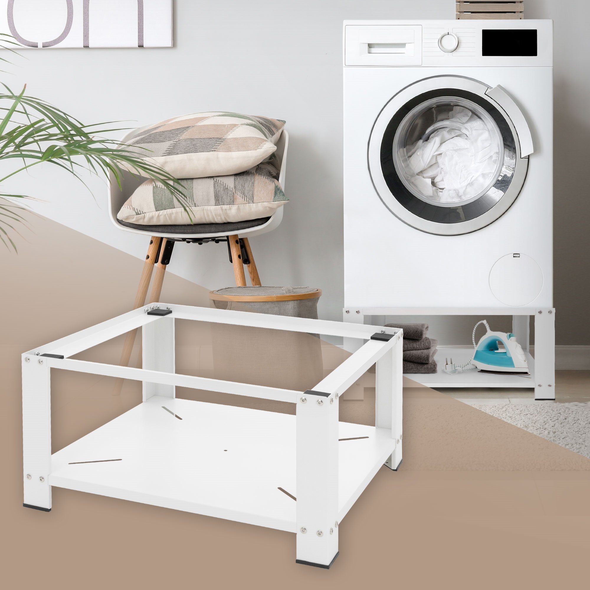 ML-DESIGN Waschmaschinenuntergestell Waschmaschinen Untergestell mit Ablage 63x54cm Weiß aus Stahl
