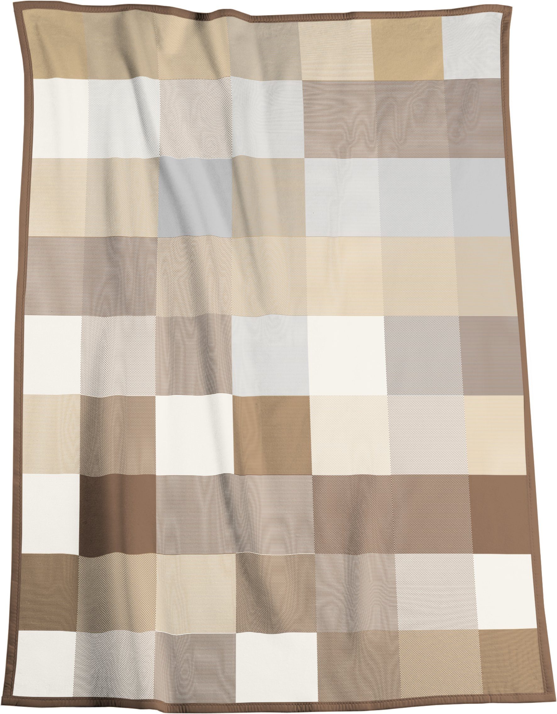 Wohndecke Pure Cotton Karo beige, karierte Baumwolldecke in 150x200, Biederlack, Made in Germany,nachhaltig produziert