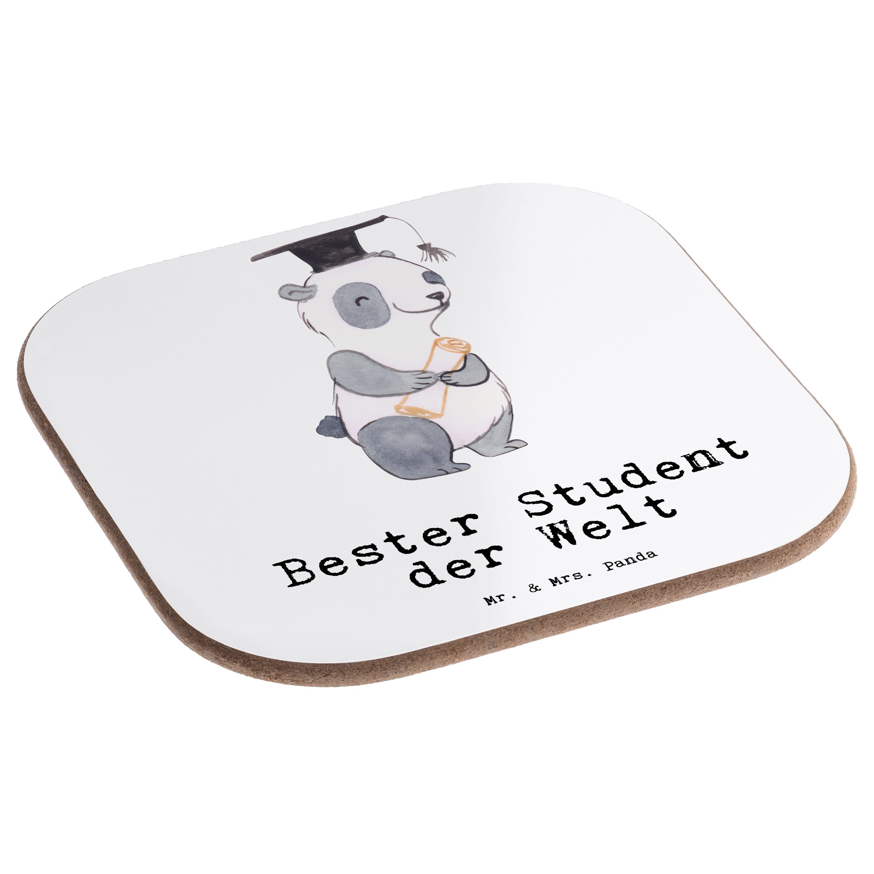 Mr. Student - Panda & der 1-tlg. Welt Bester Geschenk, Gläser, Getränkeuntersetzer Untersetzer Mrs. - Panda Weiß