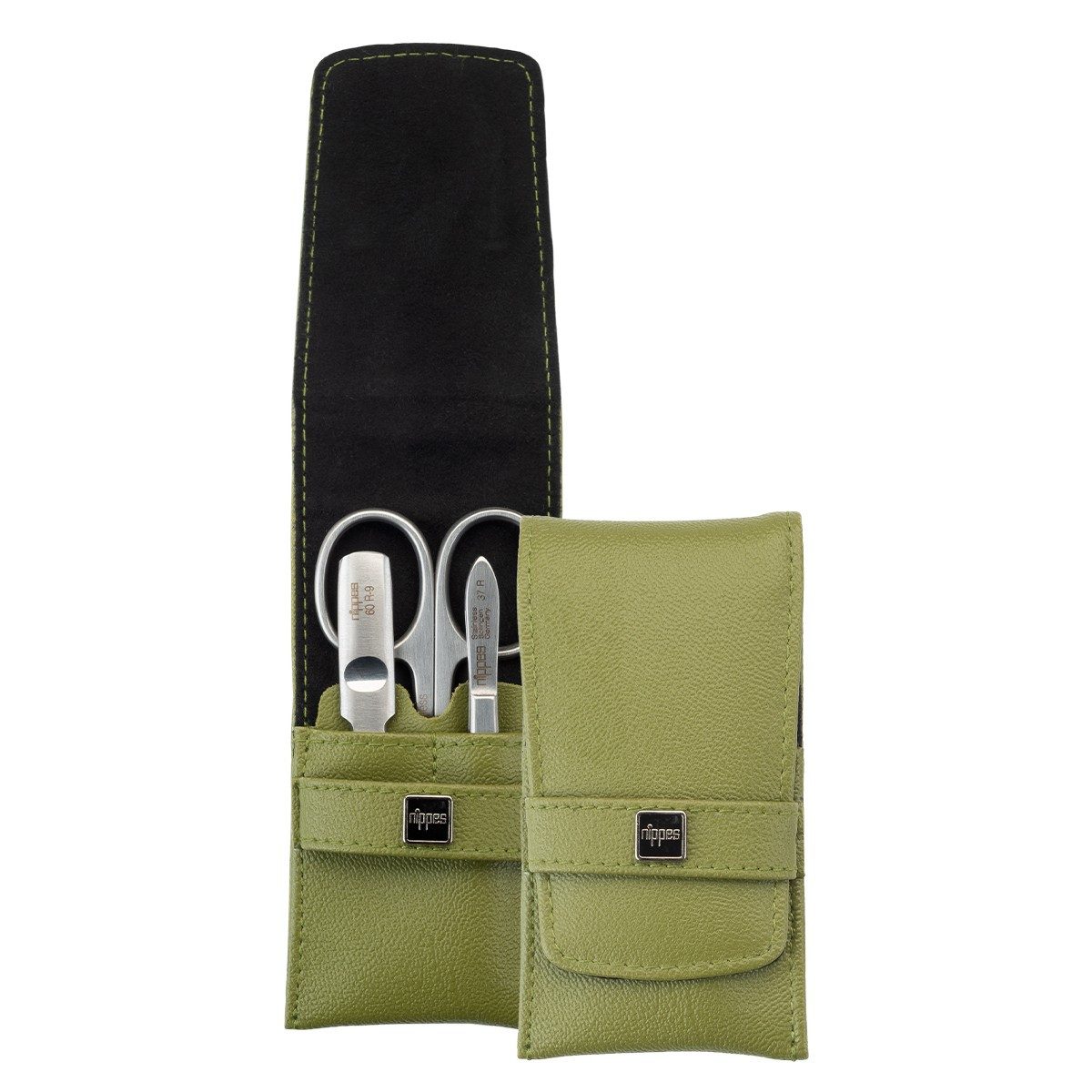 nippes Solingen Maniküre-Etui Maniküre Set "Verde" mit Etui aus veganer Lederalternative, 3-teilig, 3 tlg., Instrumente aus rostfreiem Edelstahl, Eukalyptus Leder