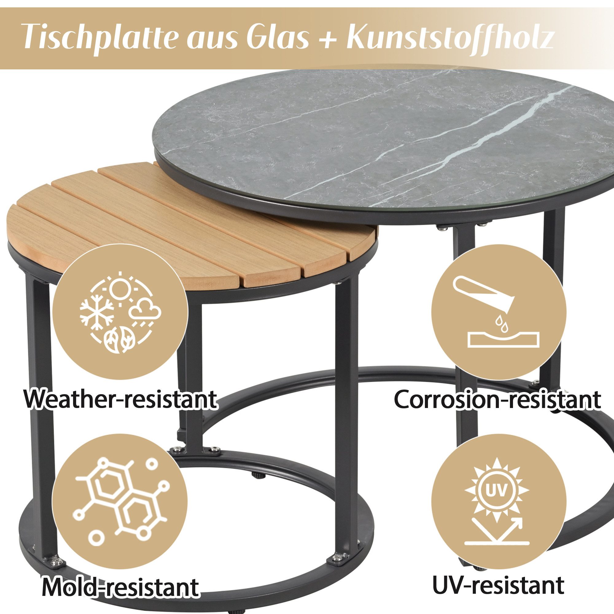 Merax Gartenlounge-Set mit 3-Sitzer-Sofa, 2 Sessel & 2 Tisch, (5-tlg), 5-Sitzer Gartenmöbel-Set mit Marmorierte Glas- & Kunstholz Tischplatte