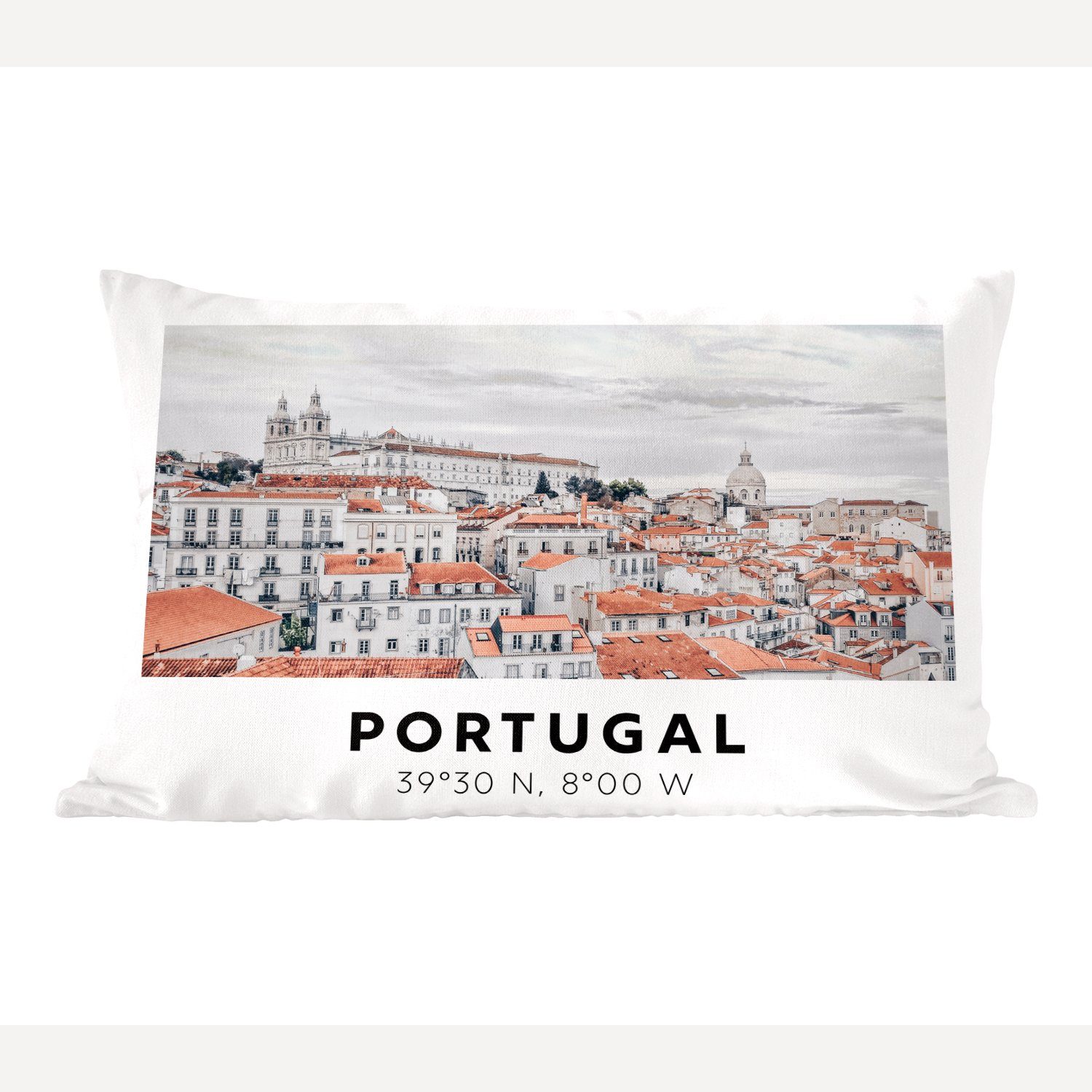 MuchoWow Dekokissen Portugal - Europa - Rot - Silhouette, Wohzimmer Dekoration, Zierkissen, Dekokissen mit Füllung, Schlafzimmer