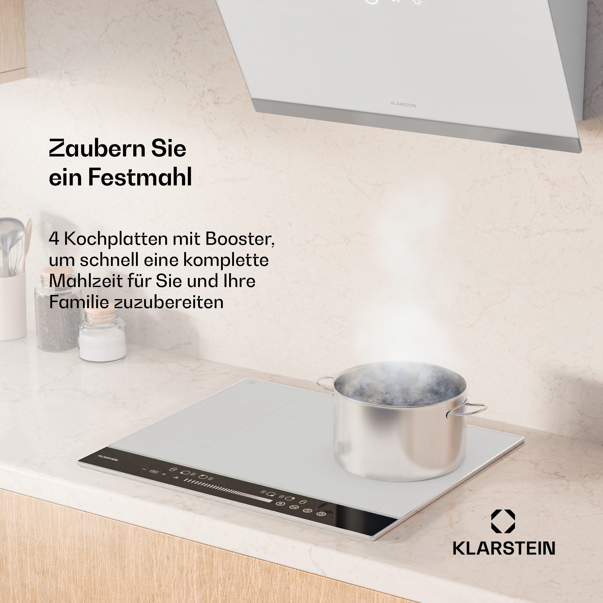 Klarstein Induktions-Kochfeld DualTone Hybrid, Kochfeld Induktion 4 Zone Flex Touch Timer Küche LED