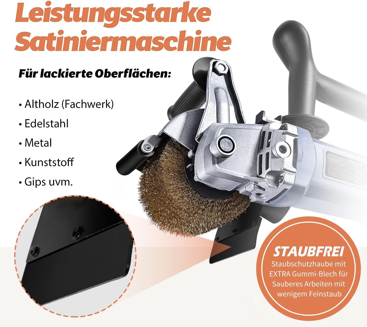 Fanzwork Walzenschleifer Satiniermaschine V2 1500 Watt Stahldraht & Nylon Bürste, max. 3200 U/min, Perfekt zum Trockenschleifen von Altholz, Metall, Kunststoff, Gips