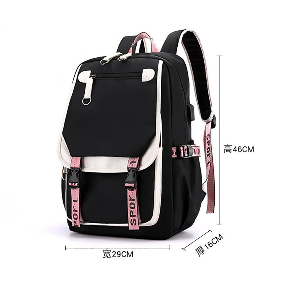 Schultaschen Freizeit Schwarz,grün Schulrucksack, Schulranzen Rucksack GelldG mit Set, Rucksack