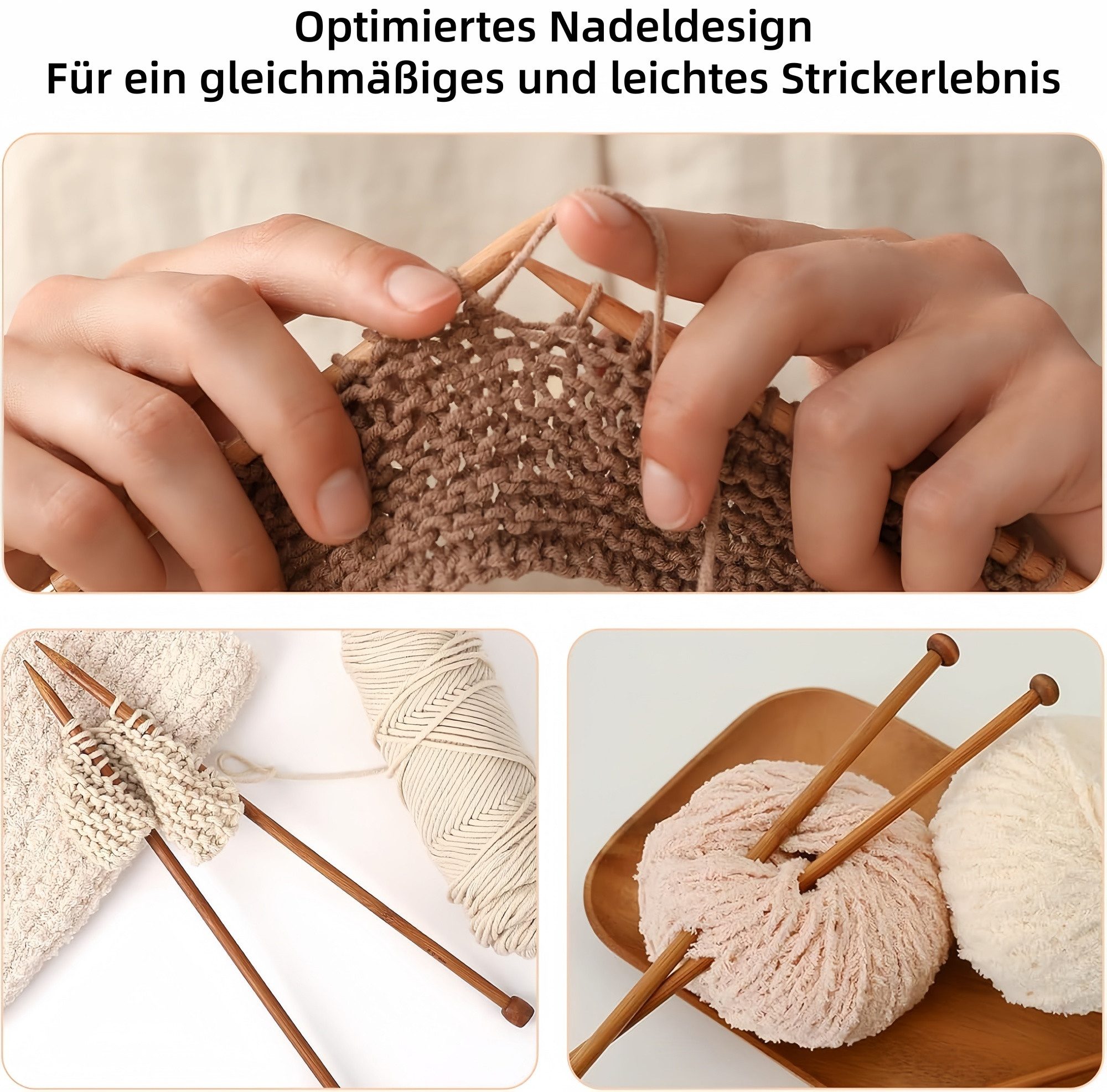 FOUORTUNATE-BEE Stricknadeln 25 cm Holzstricknadeln Set, verschiedene Größen für Schal & Mütze, 10 St., Holzstricknadeln 25 cm im Set für Anfänger und Profis – Bild 4 von 5