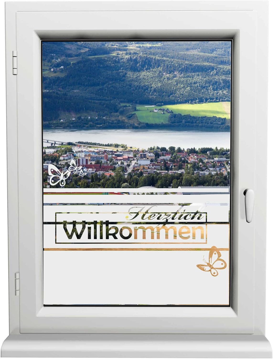 INDIGOS UG Fensterfolie Glasdekor Sichtschutzfolie – Willkommen H50Line Fensterfolie