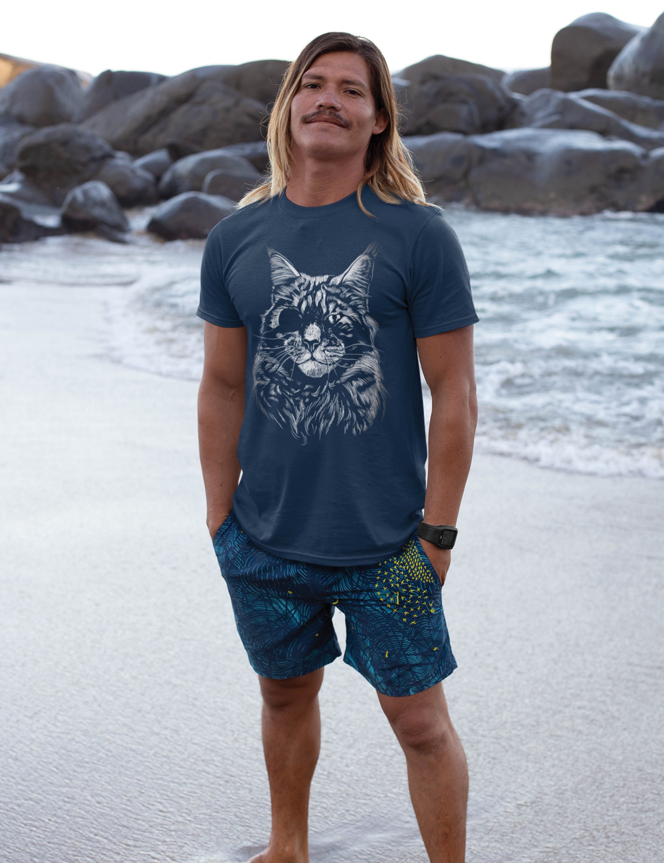 Youth Designz Print-Shirt "Katze Augenklappe" Herren T-Shirt Lustigen Print Statement Geschenk mit witzigen und stylischen Aufdruck für Männer