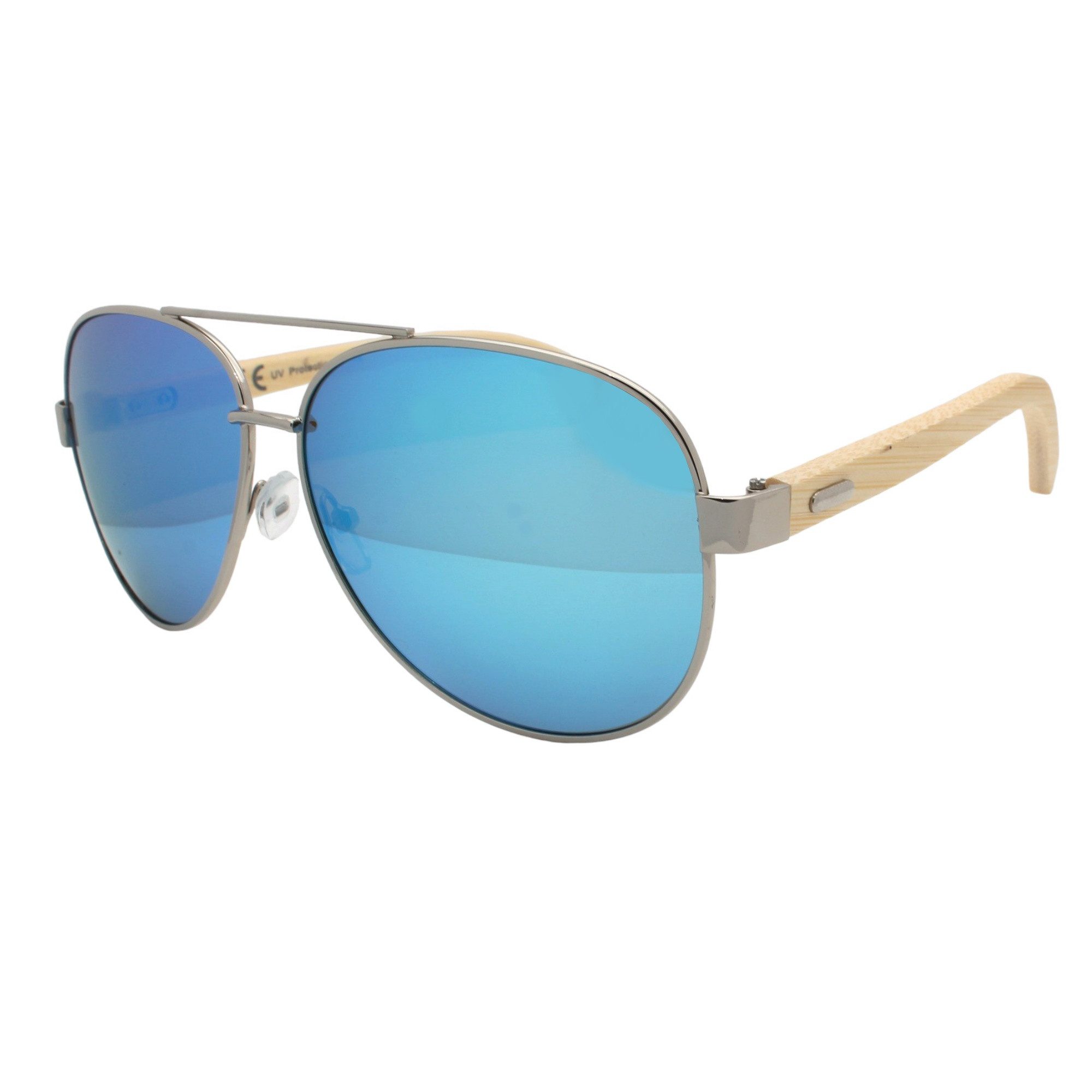 LUXXADA Sonnenbrille (Piloten Sonnenbrille Polarisiert Verspiegelt Blau oder Orange mit Hardcase) Pilotenbrille mit Bambus Holz Bügeln