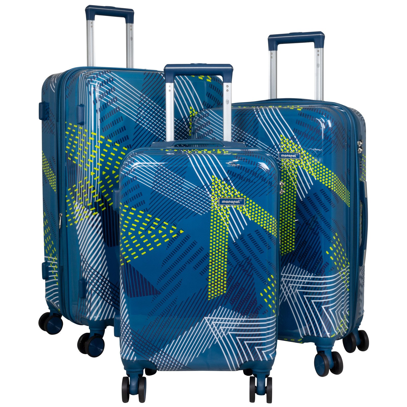 Trendyshop365 Trolleyset Kofferset 3tlg Ravenna,4 Designs, 4 Rollen, (Trolley, 3 tlg., Hartshale), Print-Design, Polycarbonat, Zahlenschloss
