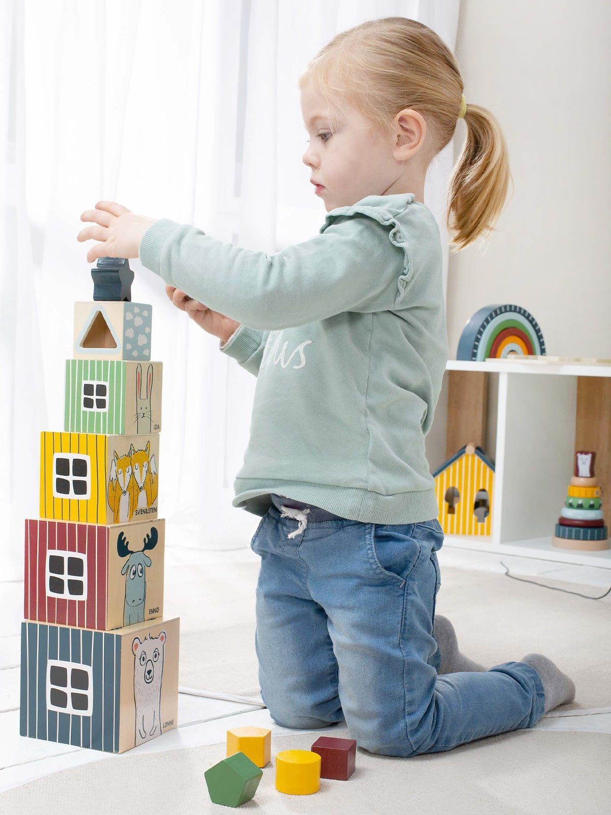 Hej Lønne Stapelspielzeug Stapelturm Würfel Kinder Spielzeug, Holz Stapelwürfel zur Förderung von Motorik und Zahlenverständnis