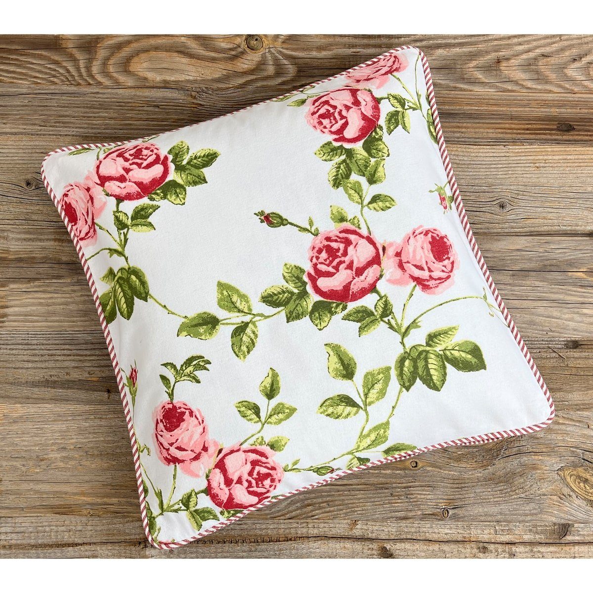 matches21 HOME & HOBBY Kissenbezüge Kissen-Bezug 40x40 cm Rosen Blumen rot weiß Baumwolle, (1 Stück), Wohnzimmer Kissen-Hülle als Deko-Kissen Zier-Kissen Sofa-Kissen