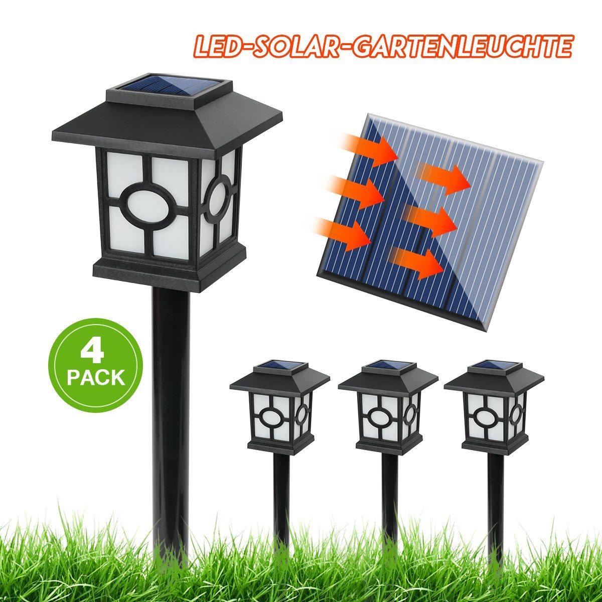 Greensky LED Solarleuchte Solarlampen Solarleuchten für Außen Garten Wasserdicht 4 Stück, für Terrasse, Rasen, Garten Hofwege und Wege