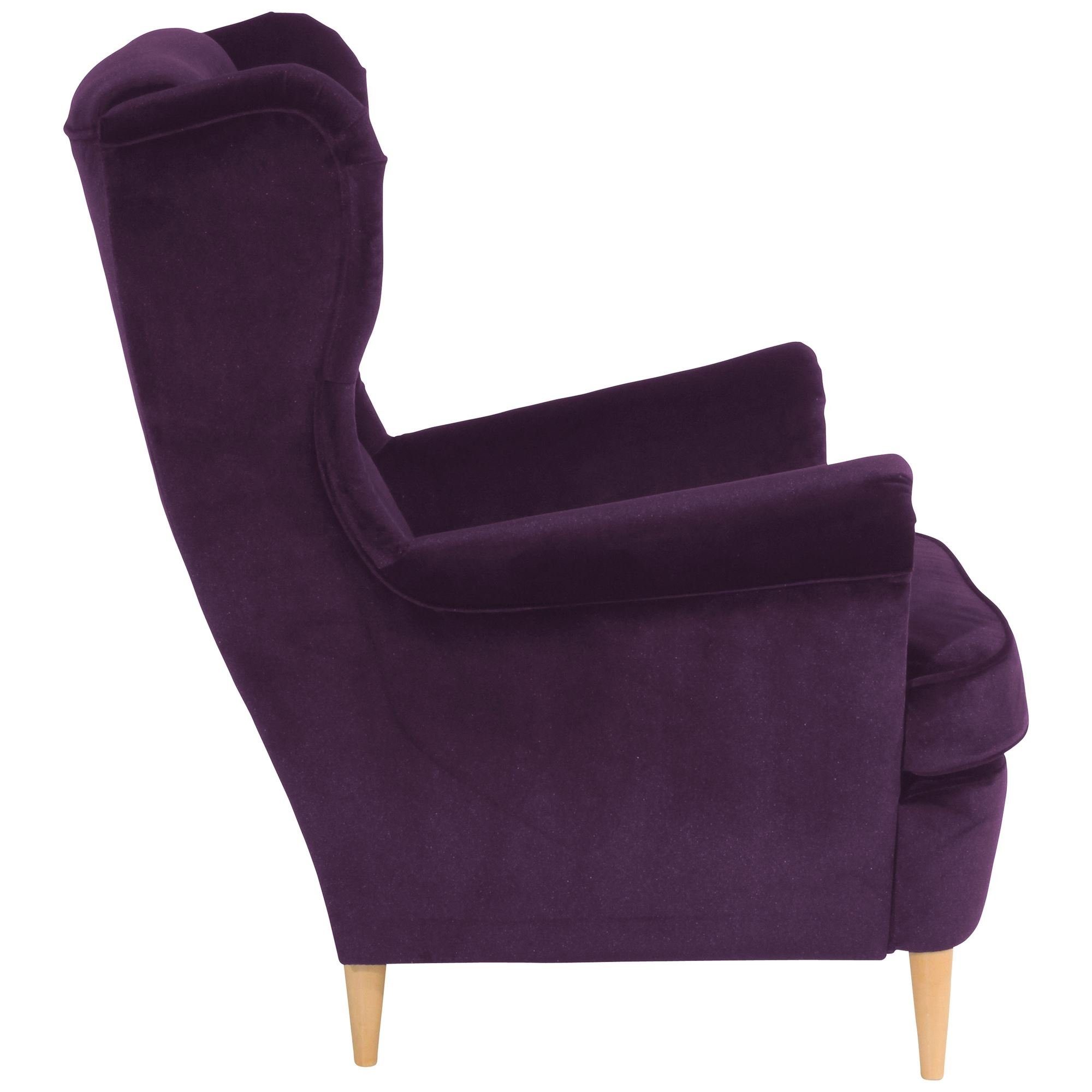 Kostenlosem / Ohrenbackensessel Sitz aufm Kallista Kessel (Sparpreis purple Sessel Samtvelours verarbeitet,bequemer natur Buche Bezug 58 inkl. Versand, hochwertig 1-St),