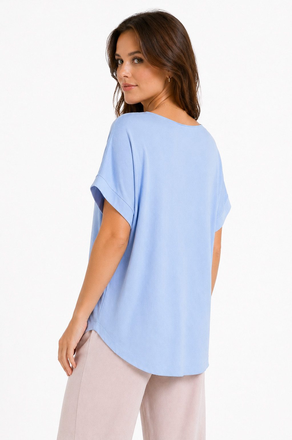 ITALY VIBES Kurzarmshirt - T-Shirt - Rippstrick Shirt kurzarm Damen - trendiger Leo-Print ONE SIZE / passend für Größe S - XL