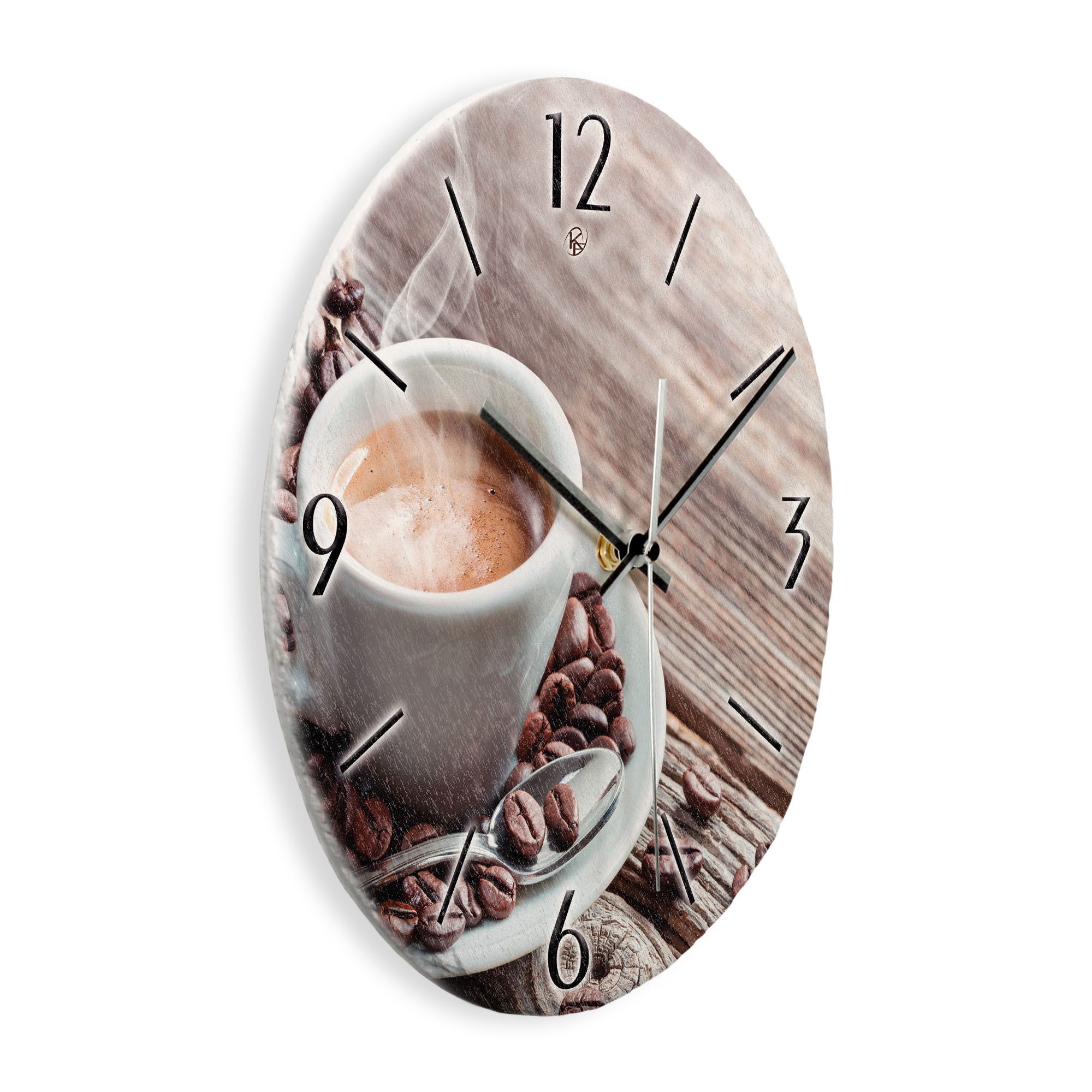 Kreative Feder Wanduhr Wanduhr „Kaffee“ aus Stein (Keramik) in Schiefer-Optik (ohne Ticken; Funk- oder Quarzuhrwerk; ⌀ 30cm; außergewöhnlich)