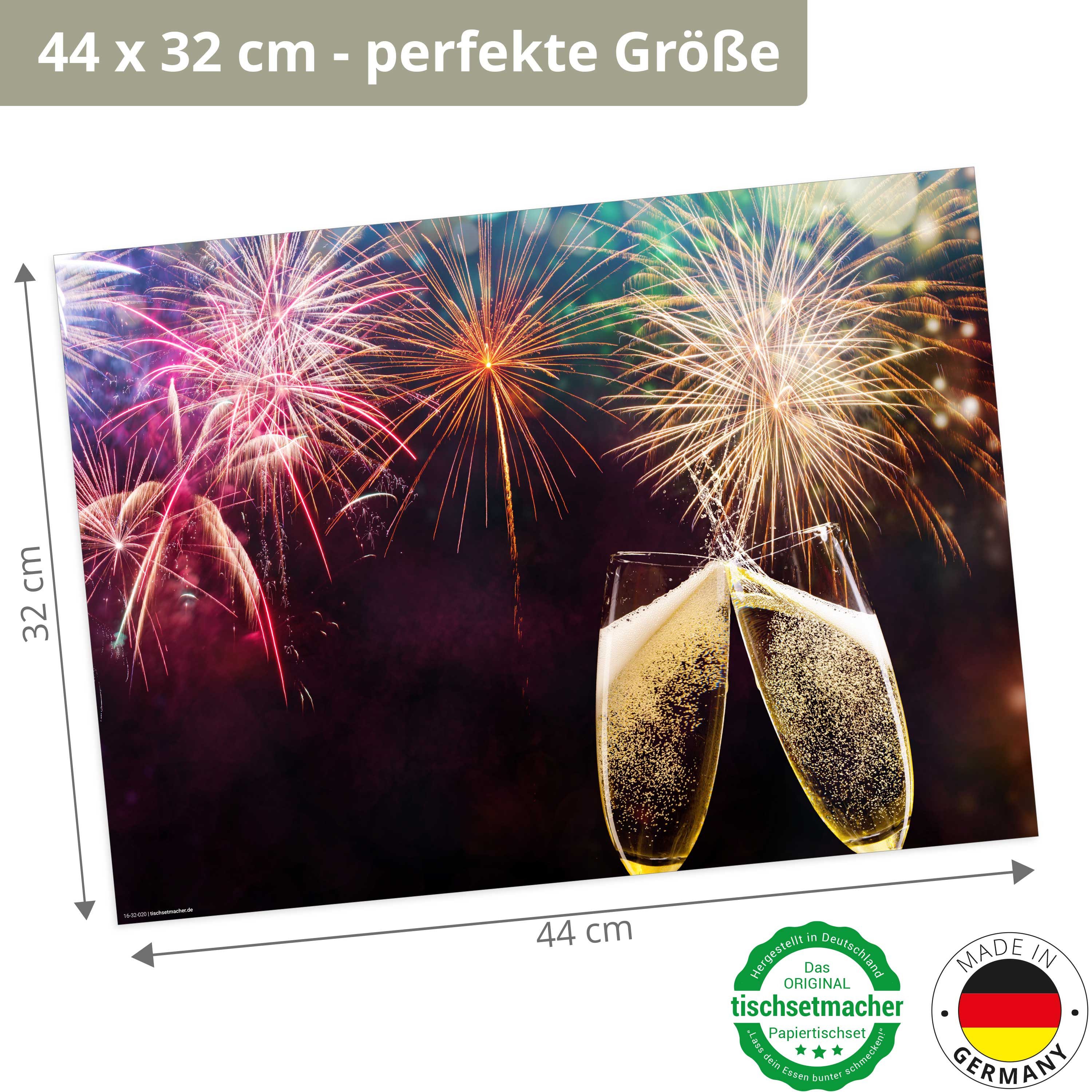 Tischsetmacher Platzset Tischsets I Platzsets - Silvester - Silvesterdeko - Anstoßen, (aus Naturpapier in Aufbewahrungsmappe für tolles Ambiente, 12-St., 12-St., 44 x 32 cm / bunt), Tischdeko Made in Germany