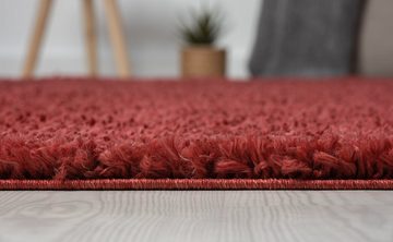 Teppich Hochflor Teppich SHAGGY weinrot rechteckig diverse Größen, LebensWohnArt, Höhe: 3.7 mm
