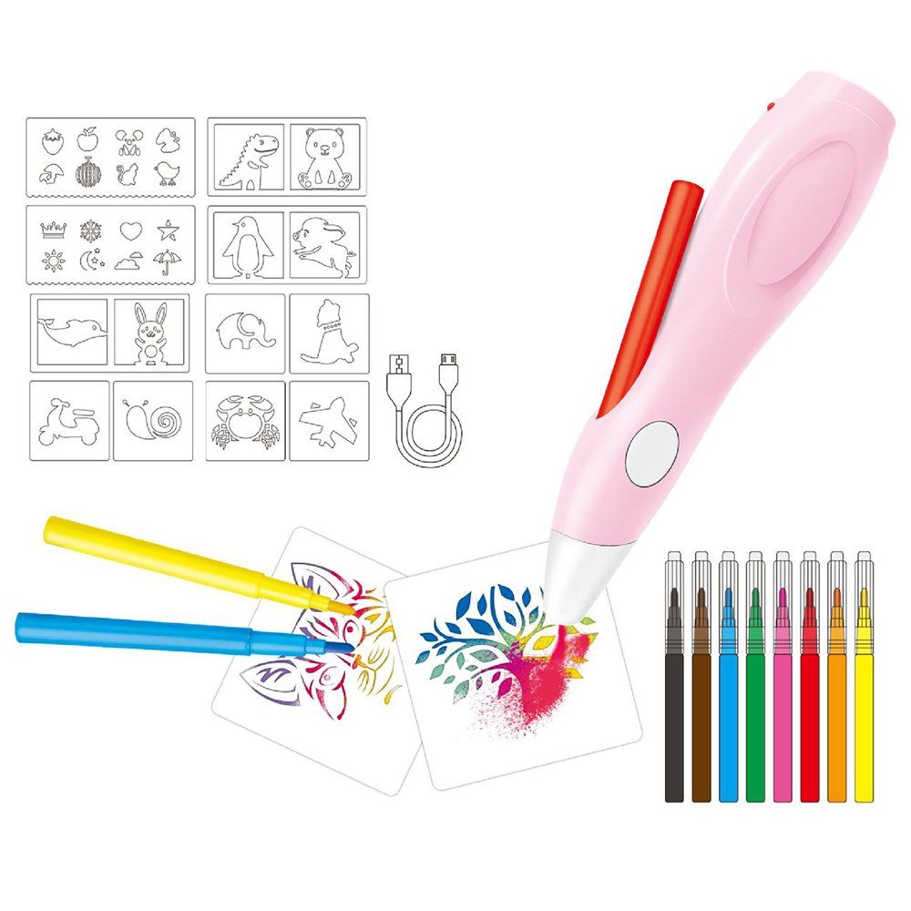 GelldG Airbrushpistole Elektrischer Farbsprühstift, Airbrush-Set, Airbrush Fun Farben sprühen Rosa