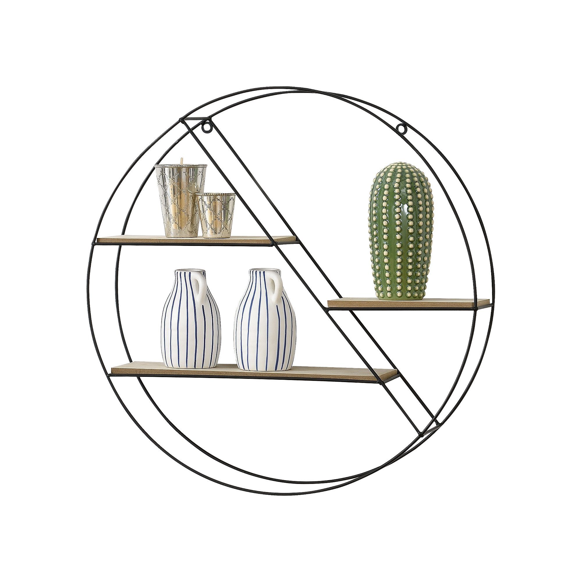 en.casa Wandregal, »Jal« Wandboard mit 3 Ablagen Rund Deko Regal Metall
