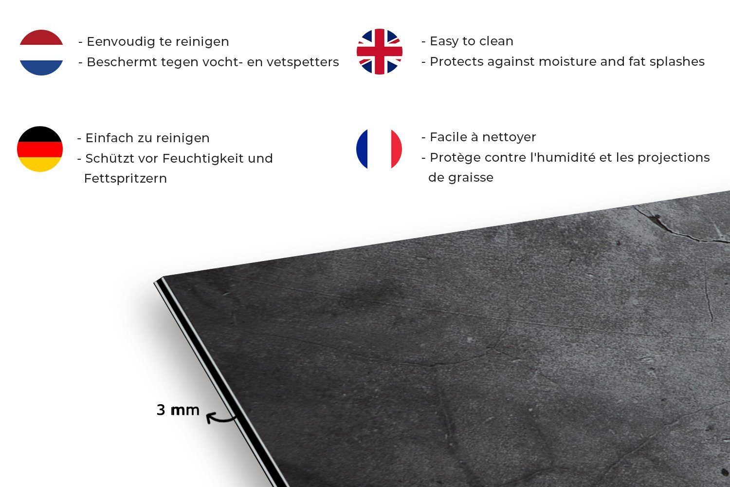Küchenrückwand Grau Schmutzflecken MuchoWow - 60x30 Beton - - Fett Küchen cm, Retro, - für und Wandschutz, Industriell Schiefer gegen (1-tlg),