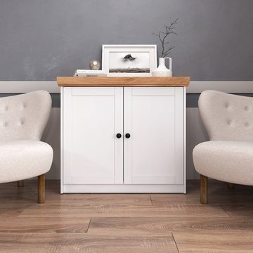 Homestyle4u Kommode Sideboard Weiß Eiche Anrichte Schrank Landhausstil