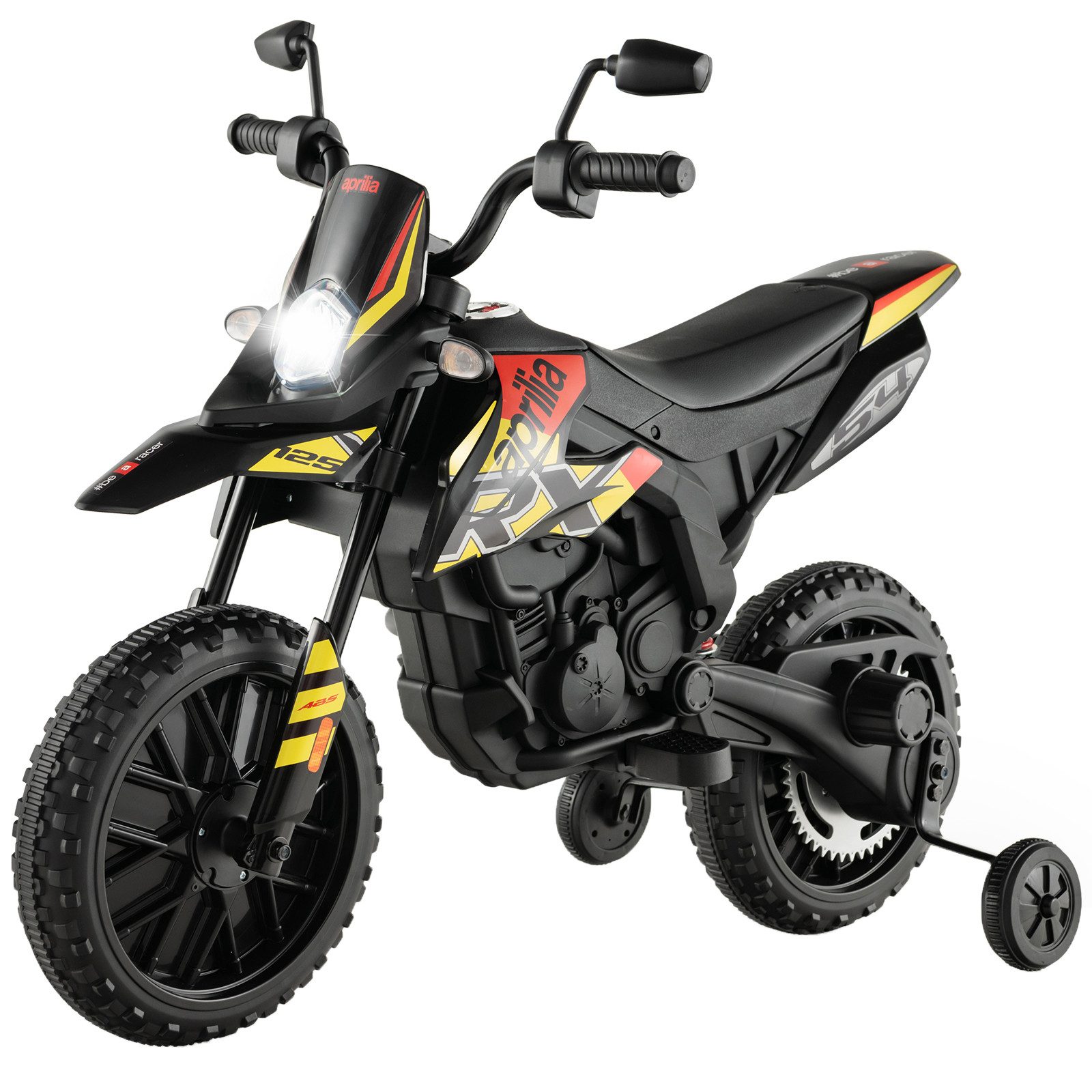 COSTWAY Elektro-Kindermotorrad, mit Stützrädern & Musik, 5,5-6 km/h