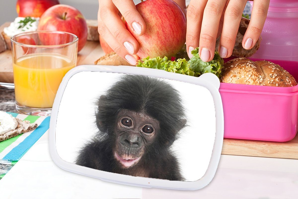 Natur Schimpanse, MuchoWow Erwachsene, - rosa - Lunchbox Kunststoff Mädchen, Kunststoff, Brotdose (2-tlg), Affe - Kinder, Snackbox, Tiere für Brotbox