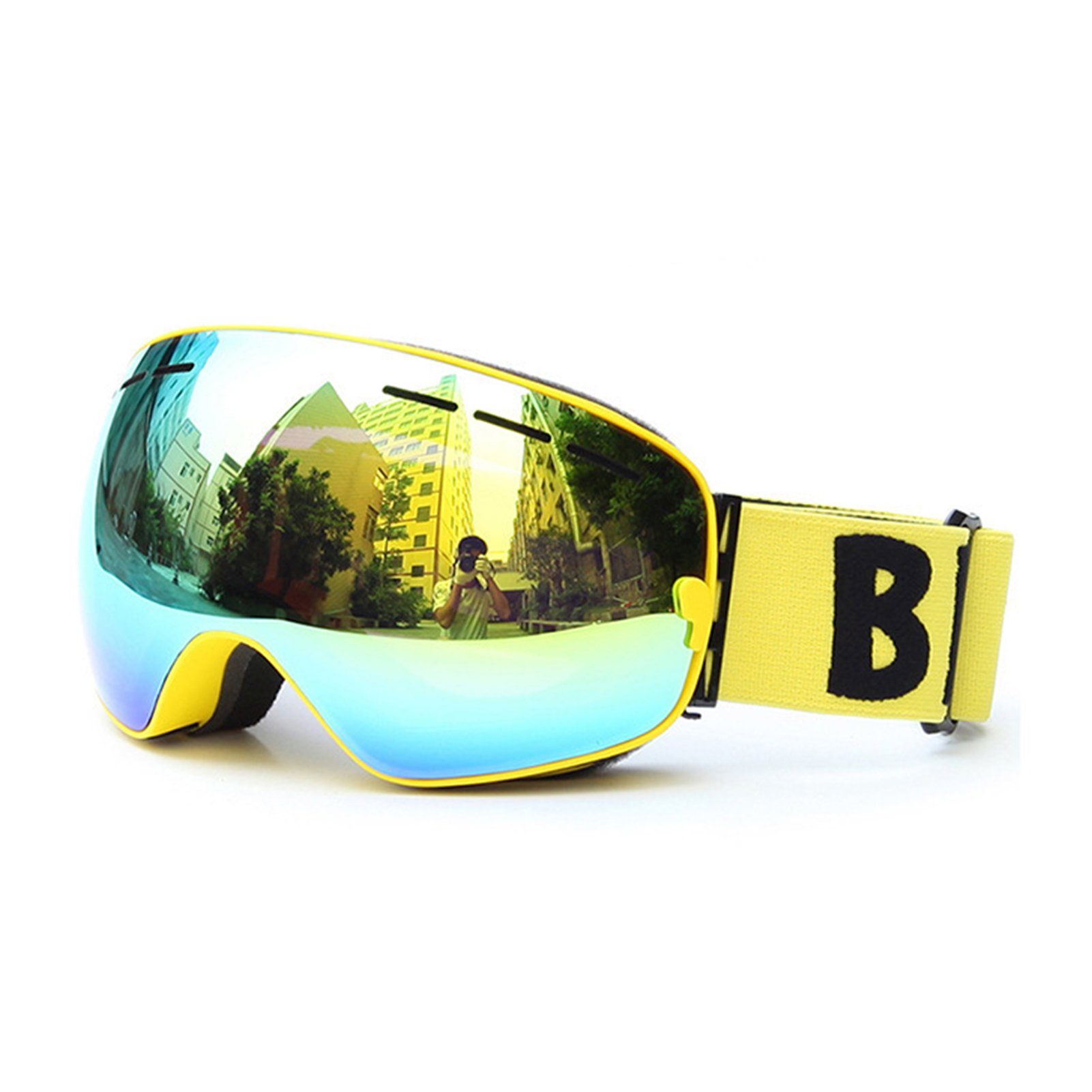 Blusmart Skibrille Große Sphärische Doppelschicht-Skibrille, Bequeme Winddichte yellow frame