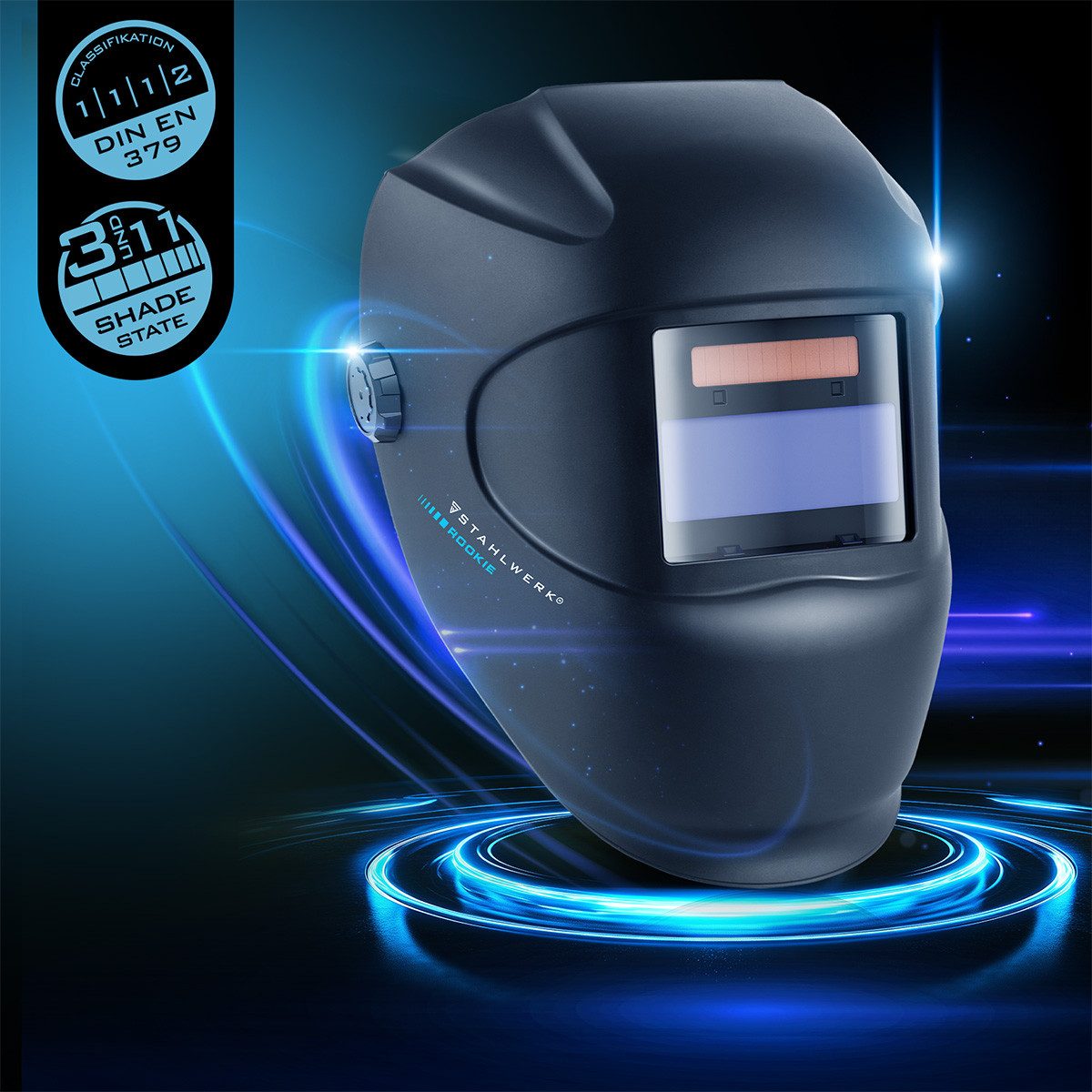 STAHLWERK Schweißhelm Automatik-Schweißhelm ROOKIE Robuster Schweißerhelm Schweißschild (Packung, 1-tlg., Einzelartikel), Schweißer-Gripzangen inklusive Transportkoffer