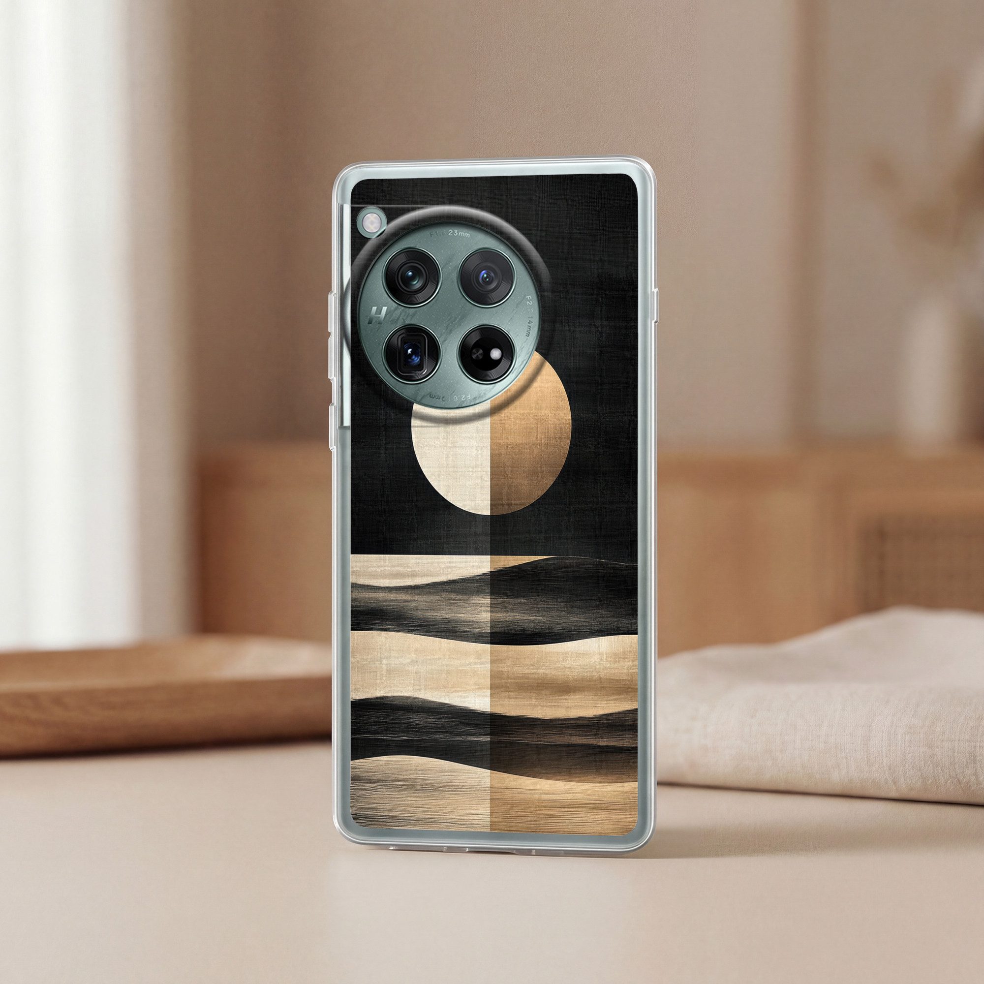 MuchoWow Handyhülle für OnePlus 12 Mond - Kreis - Gold, Handy Case, Silikon, Bumper Case Dünn