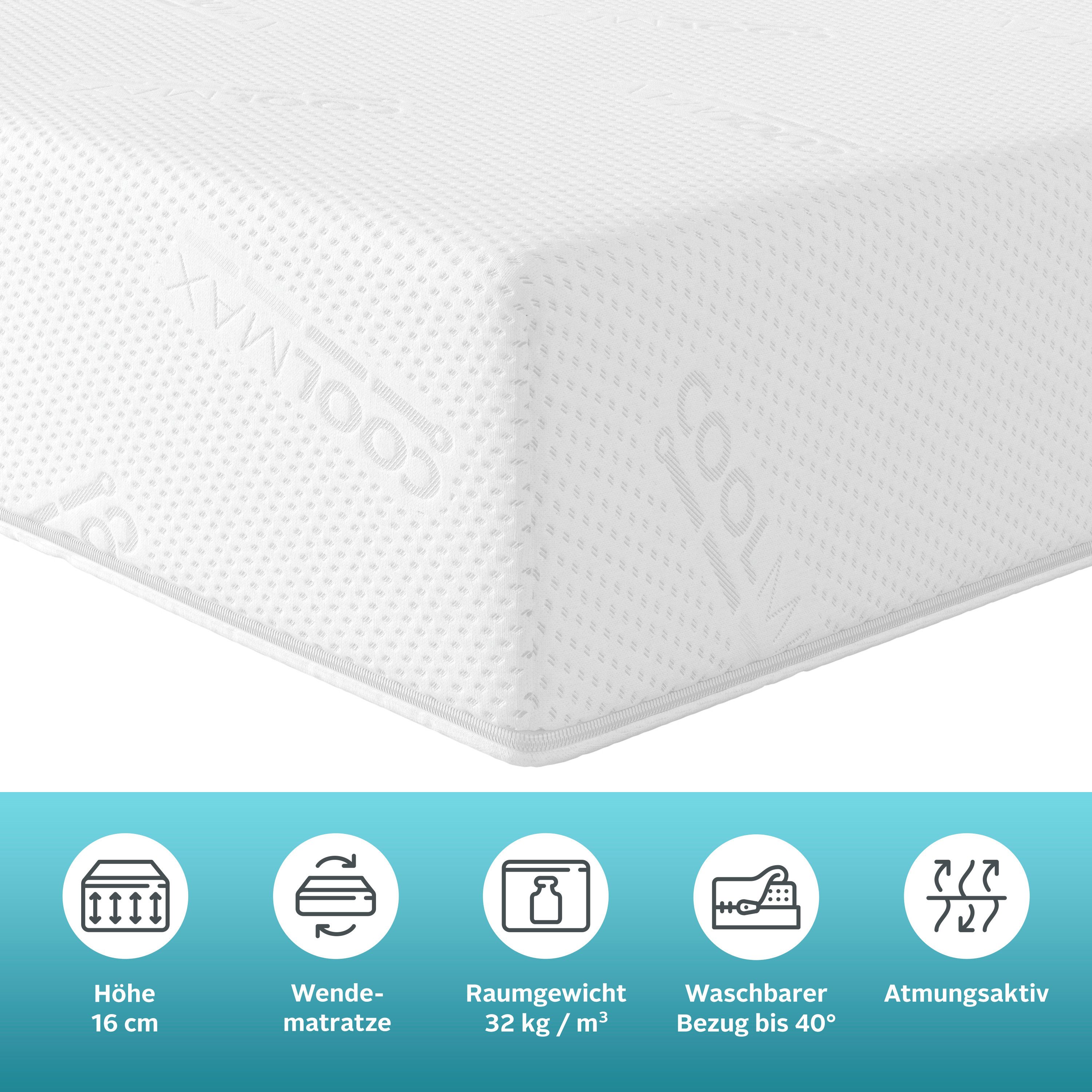 Komfortschaummatratze Tornby, 7 Zonen Matratze 90x200, 140x200 cm, langlebige Qual. (RG 32), Älgdröm, 17 cm hoch, Matratzen H2/H3/H4, ergonomisch, atmungsaktiv