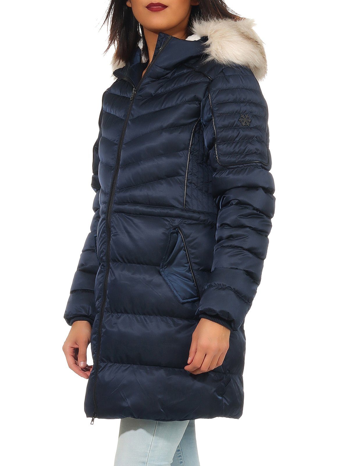 Geographical Norway Winterjacke Damen Outdoor Jacke Steppjacke Konisch geschnitten in Unifarbe, mit flauschiger Kapuze