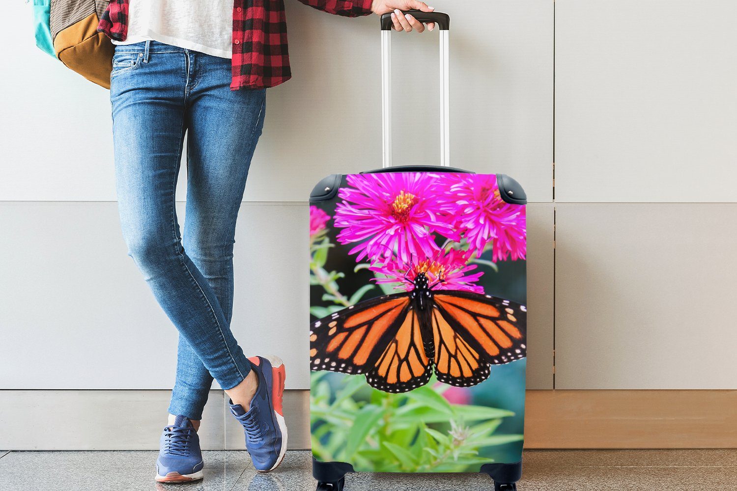 Rollen, für mit Trolley, 4 Reisetasche Blume, rollen, MuchoWow - Schmetterling Handgepäckkoffer Botanisch Handgepäck Ferien, Reisekoffer -