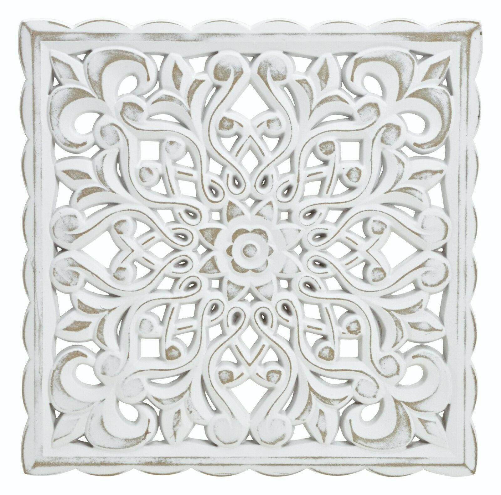 Meinposten Wanddekoobjekt Wandornament Holz weiß 38x38 cm shabby Landhaus O günstig online kaufen