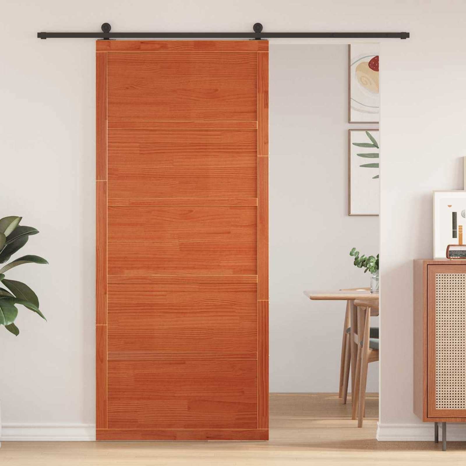 vidaXL Schiebetür Scheunentür 90 x 2,5 x 208 cm Massives Kiefernholz Wachsbraun (1-St)