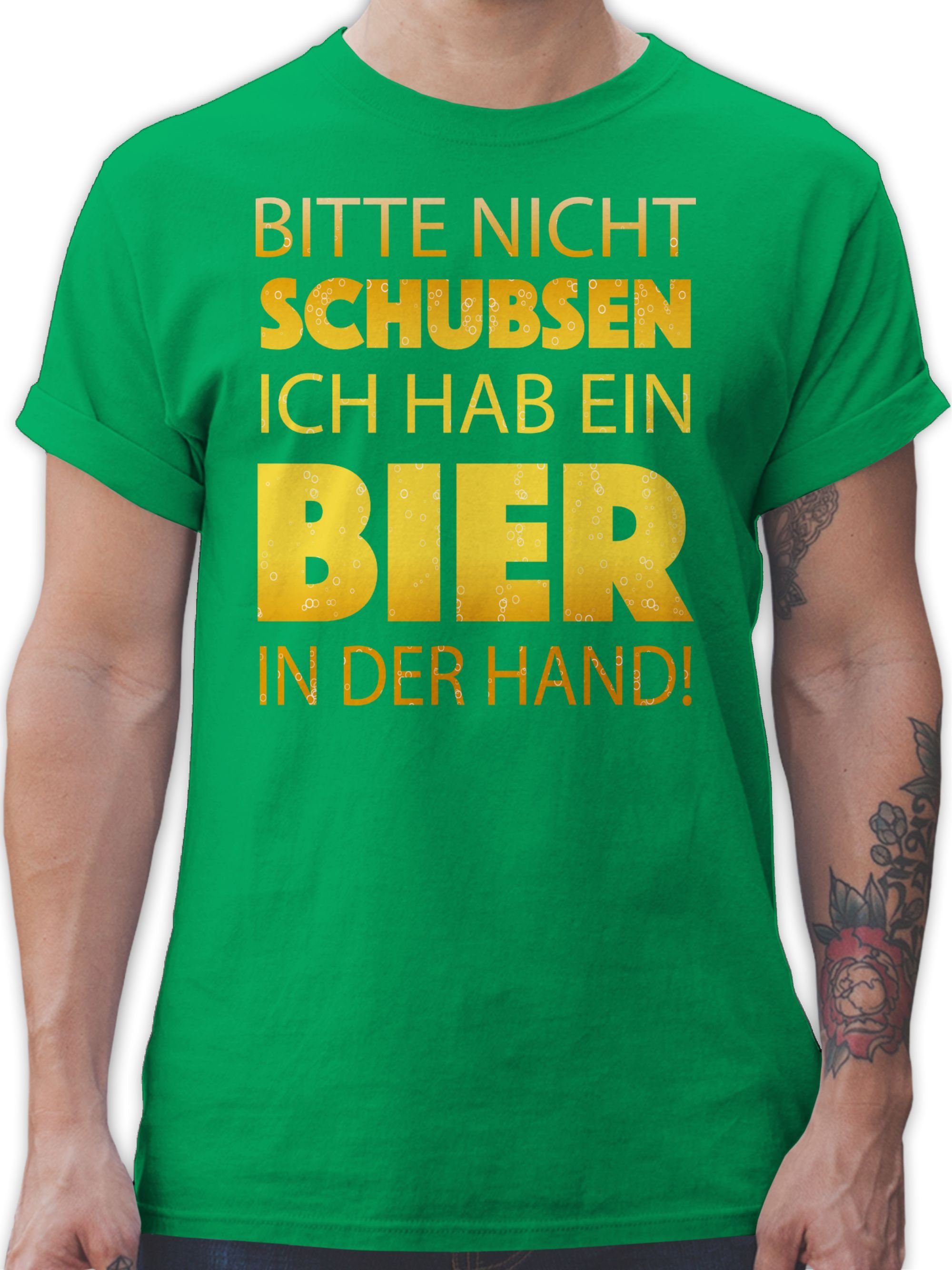 Shirtracer T-Shirt Bitte nicht schubsen ich hab ein Bier in der Hand! gelb Sprüche Statement mit Spruch 3 Grün