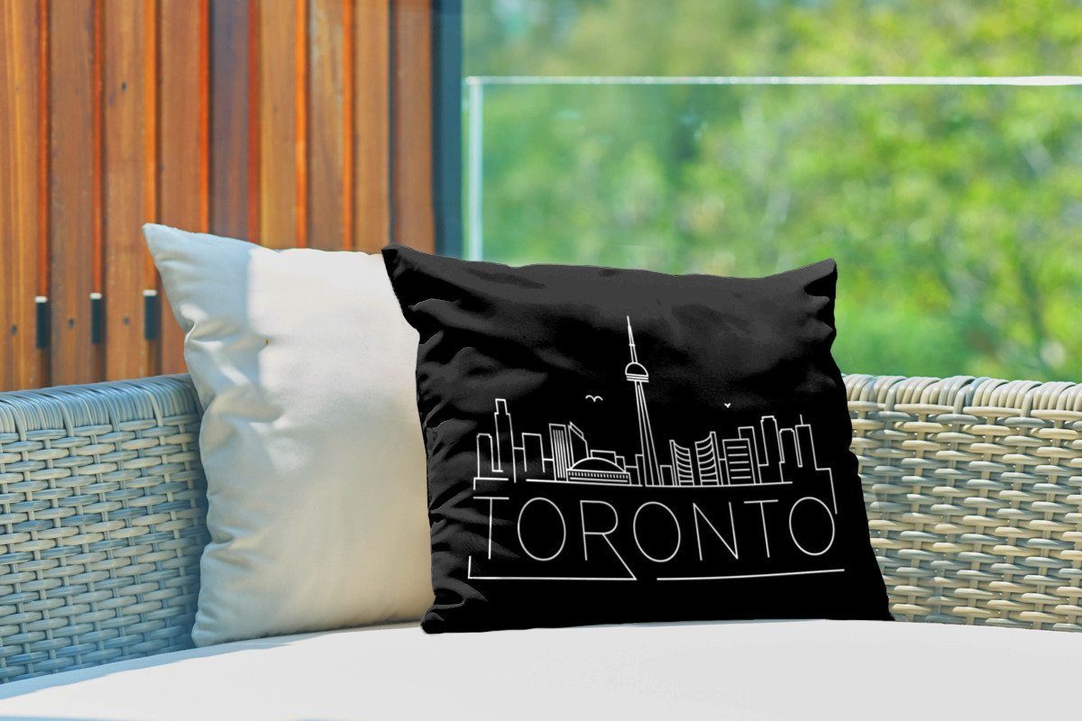 MuchoWow Dekokissen Kissenhülle Dekokissenbezug, Hintergrund, "Toronto" auf schwarzem Stadtbild Polyester, Outdoor-Dekorationskissen