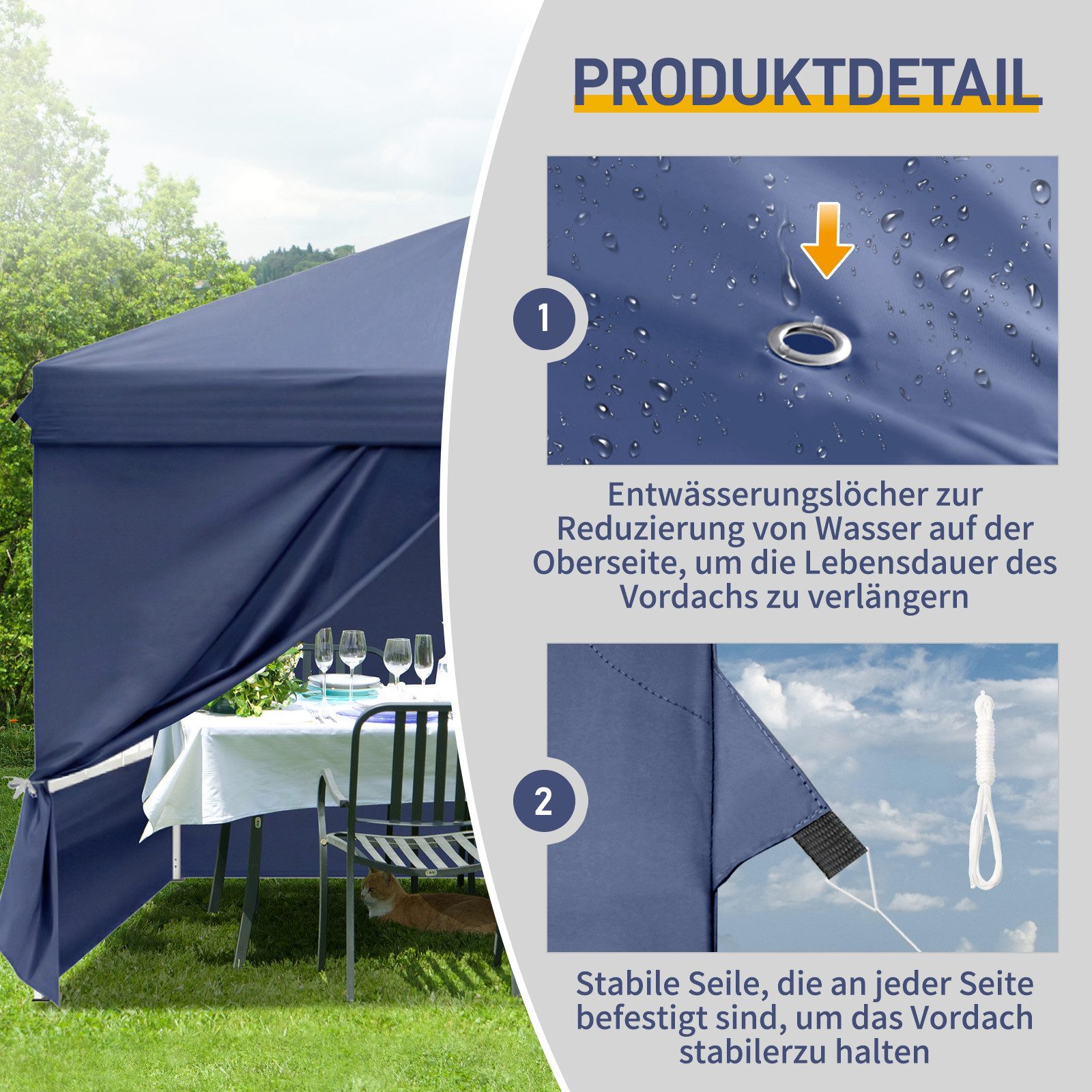 LALAHO Faltpavillon 3x3 m Gartenpavillon mit 4 Seitenteilen, Partyzelt mit 4 Sandsäcke, mit 4 Seitenteilen, UV-Schutz, Wasserdicht Faltpavillon, Winterfest Pop  – Bild 5 von 5