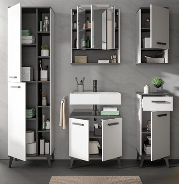 xonox.home Badezimmer-Set Rocket, (5-teiliges Badezimmer in weiß mit grau Anthrazit), skandinavisches Design, mit extra viel Stauraum