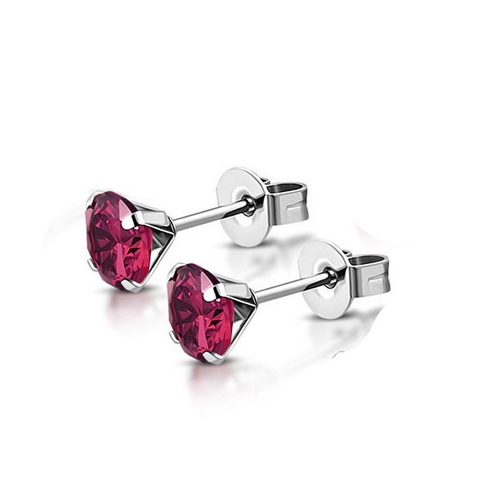 BUNGSA Ohrring-Set Ohrstecker Kristall 10 mm aus Edelstahl Damen fuchsia (1 Paar (2 Stück), 2-tlg), Ohrschmuck Ohrringe