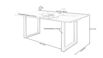 Massivart® Esstisch ausziehbar FELIPE 140 cm oder 160 cm, Massivholz Wildeiche geölt / 20 mm Tischplatte / schwenkbarer Auszug