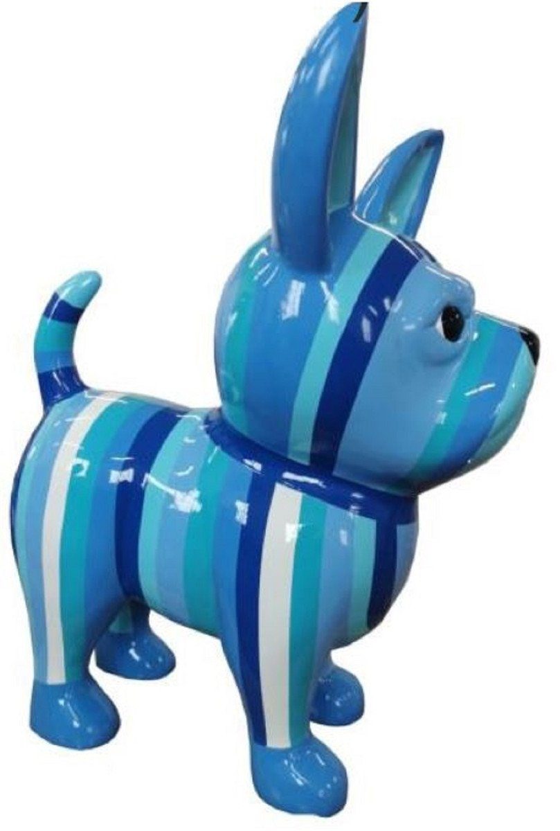 Casa Padrino Skulptur Designer Dekofigur Chihuahua Hund Blau / Weiß H. 55 cm - Wetterbeständige Deko Skulptur - Wohnzimmer Deko - Garten Deko - Designer Deko Tierfigur