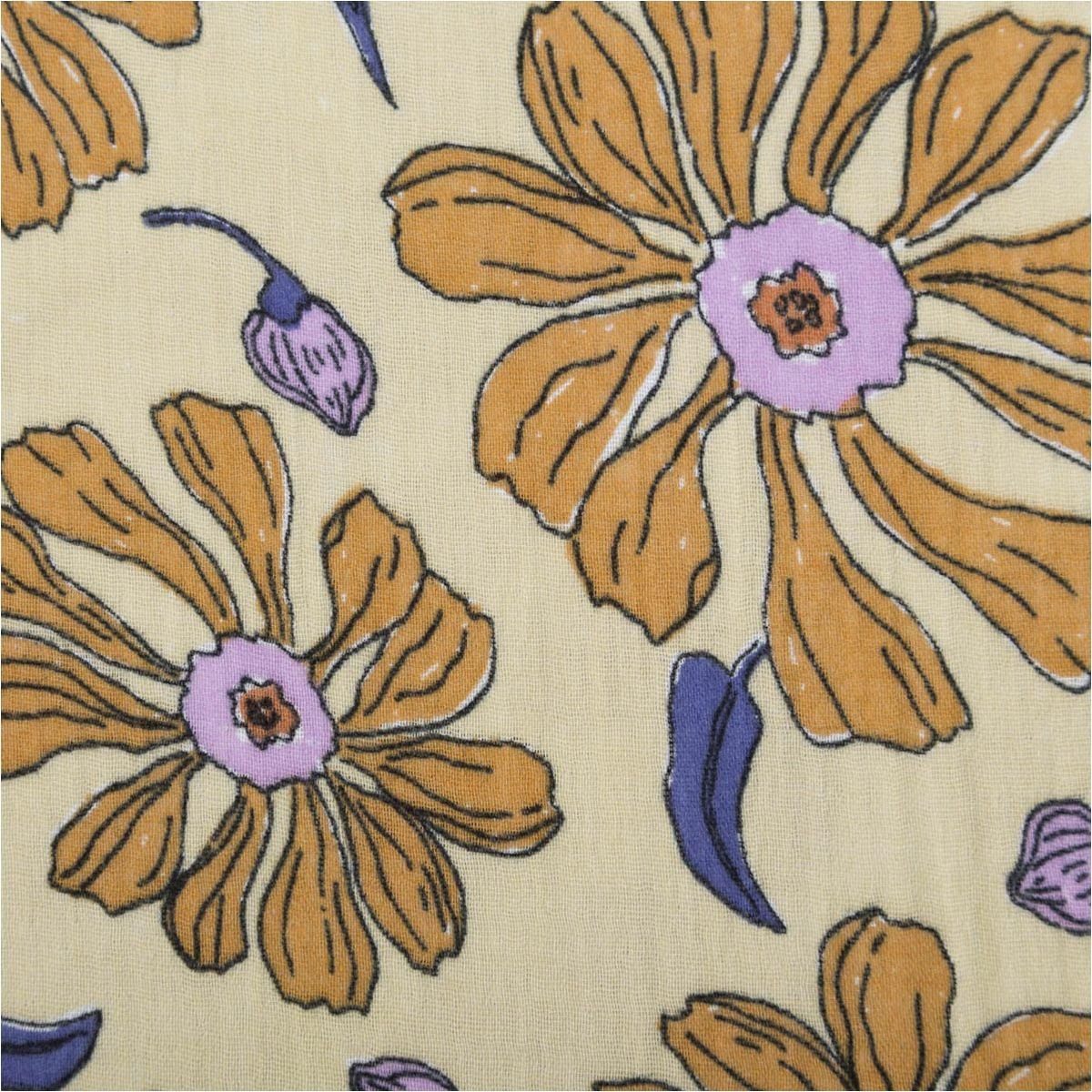 Thumbnail - SCHÖNER LEBEN. Stoff Musselin Stoff Double Gauze Rani Blumen gelb lila 1,30m Breite, atmungsaktiv