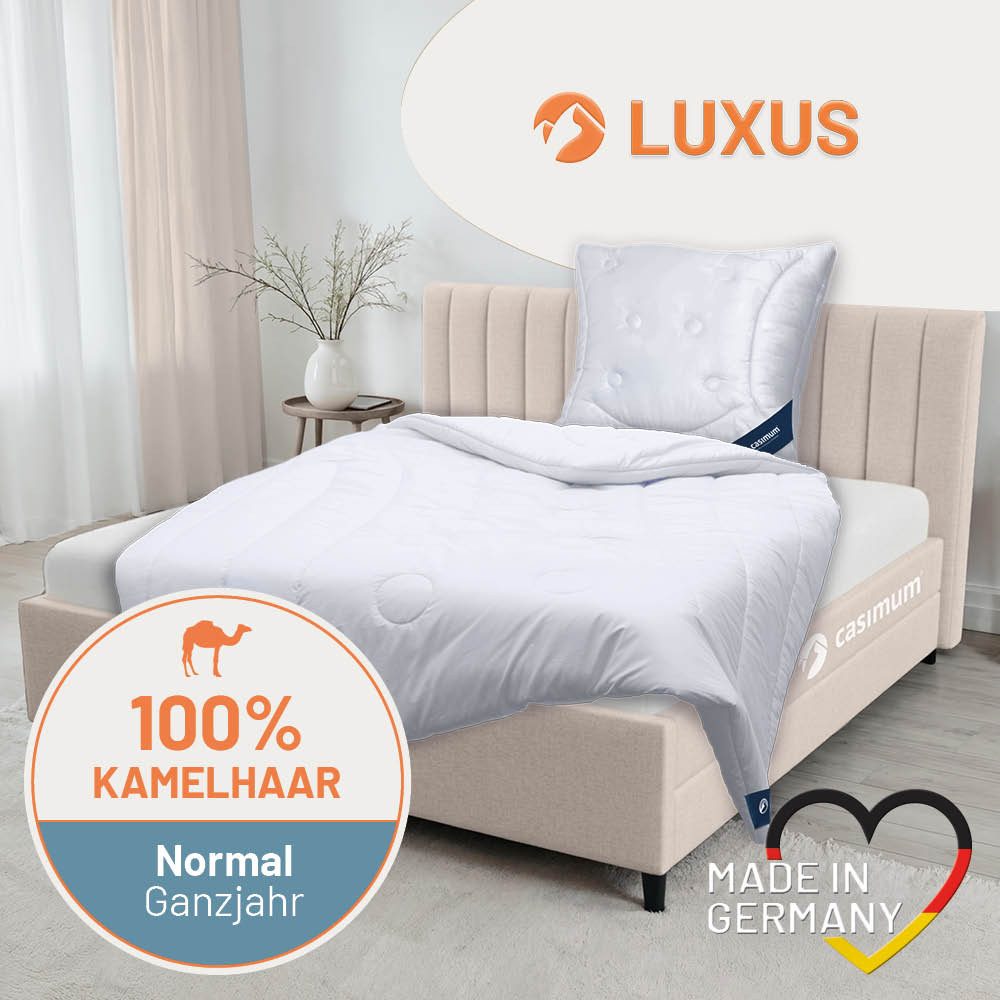 casimum Naturhaarbettdecke LUXUS Kamelhaardecke 135x200, 155x220, 200x200 & weitere Größen, Füllung: 100% Kamelflaumhaar, Bezug: 100 % Baumwolle, Bettdecke 135x200, 155x220 cm für Sommer, Winter, 4 Jahreszeiten