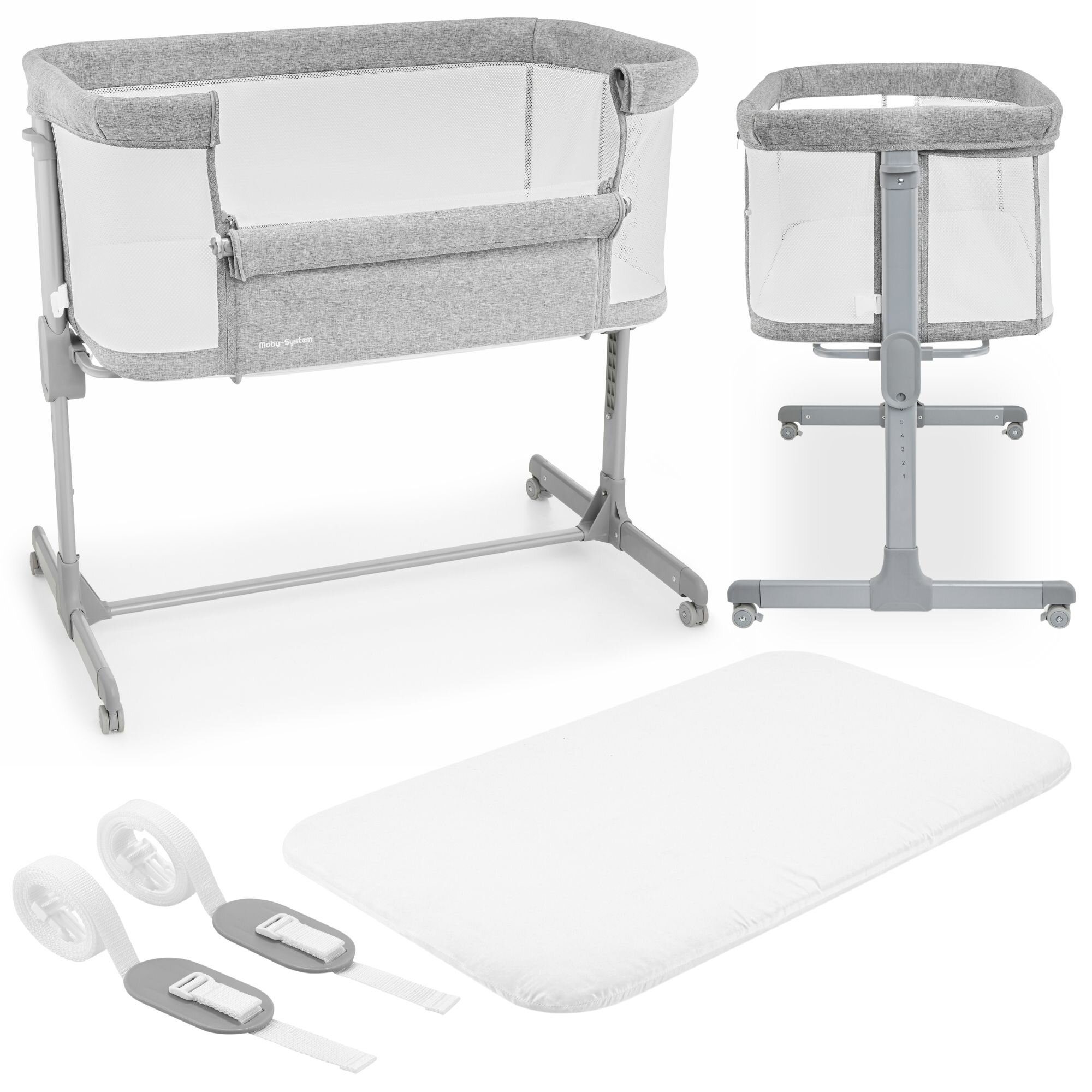 Beistellbett Baby-Beistellbett LUNA 3in1 - Ideal für Neugeborene - grau